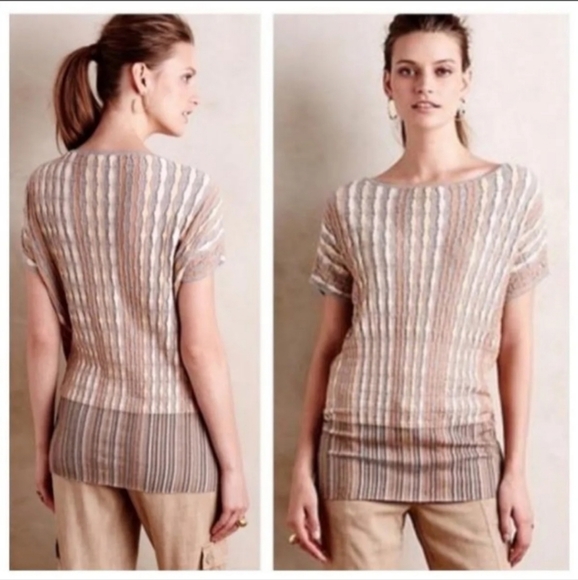 ANTHROPOLOGIE NESSA PULLOVER BY MOTH ORANGE TEXTURED SHORT SLEEVE TOP SZ SMALL - Picture 3 of 16